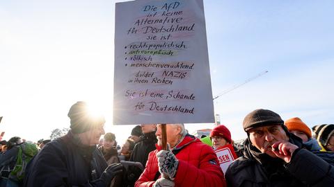 Auf einem der Transparente erklärt ein Teilnehmer, warum die "AfD keine Alternative für Deutschland ist". 