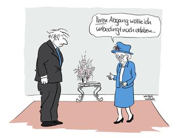 Karikatur von Queen und Boris Johnson