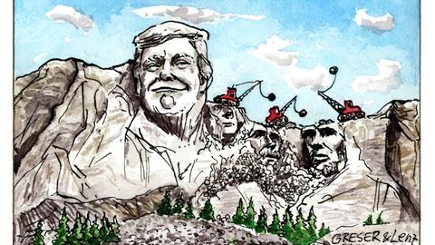 Donald Trumps Bild auf dem Mount Rushmore ist das einzige, das nicht von Abrissbirnen zerstört wird