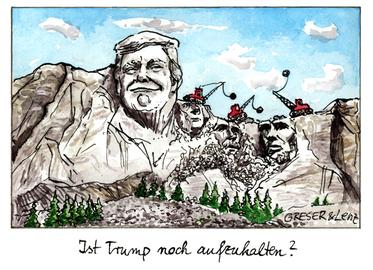 Donald Trumps Bild auf dem Mount Rushmore ist das einzige, das nicht von Abrissbirnen zerstört wird