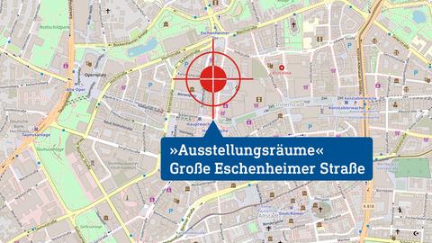 Lageplan Frankfurt mit Markierung des Drehortes „Ausstellungsräume“