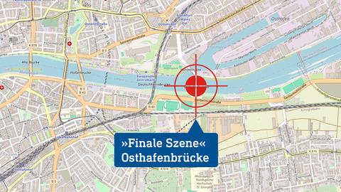 Lageplan Frankfurt mit Markierung des Drehortes „Final Scene“