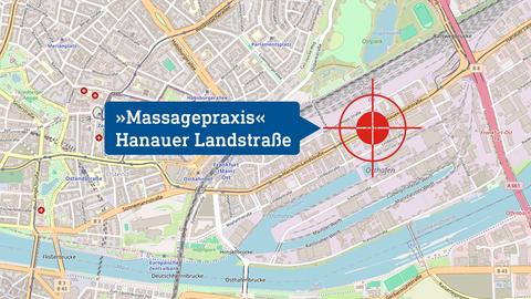 Verortungskarte Frankfurt mit Markierung Drehort »Massagepraxis«