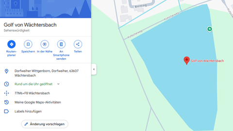 Auf Google heißt der ehemalige Dorfweiher jetzt "Golf von Wächtersbach"