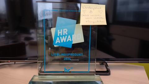 hr Award Lieblingsprodut 2024 mit Zettel "Wanderpokal"