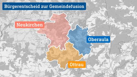 Die Karte zeigt die Gemeinden Ottrau, Oberaula und Neukirchen