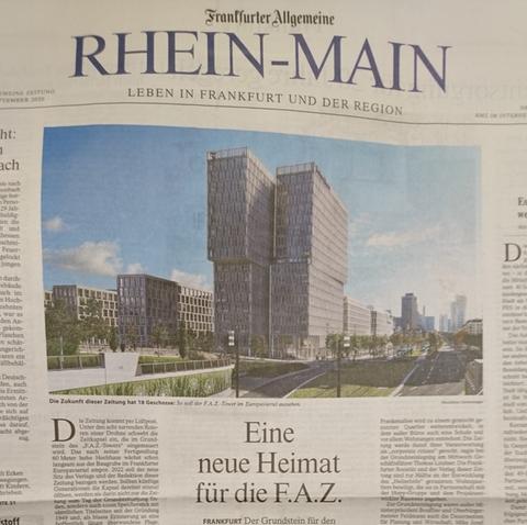 Zeitungsseite der FAZ mit Artikel über neues Gebäude