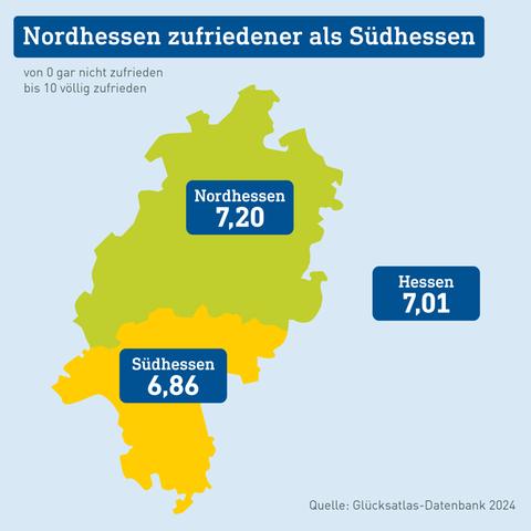 Karte von Hessen mit Nord-Südtrennung un zufrieden und weniger zufrieden