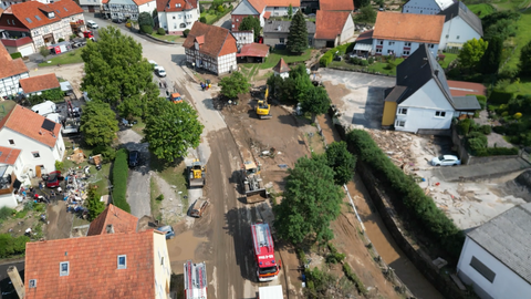 Eindruck von Unwetterauswirkungen aus der Vogelperspektive