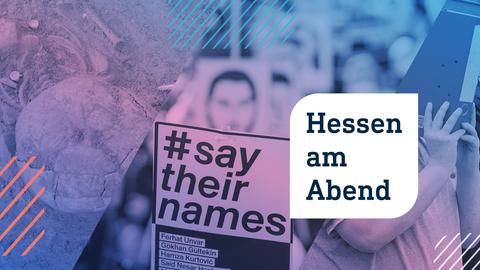 Collage aus drei Fotos: Links Ausgrabungsdetail mit Schädel und Rippenknochen; in der Mitte Plakate zum Gedenken an den rassistischen Anschlag in Hanau; rechts Mann mit Aktenordner vor dem Gesicht