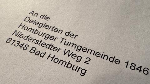 Briefkopf mit den Zeilen: An die Delegierten der Homburger Turngemeinde 1846, Niederstedter Weg 2, 61348 Bad Homburg