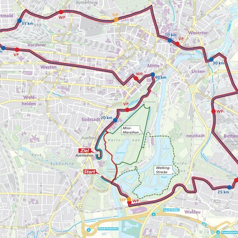 Karte zeigt den Streckenverlauf des Marathons