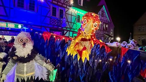 Kostümierte Fußgruppen beim Maskensprung in Herbstein