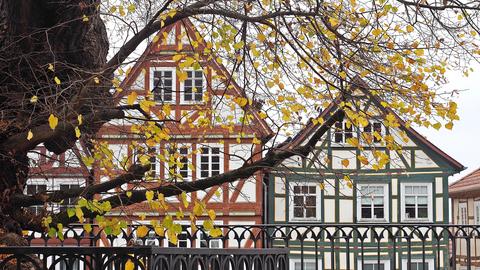 "Novemberimpression in Homberg (Efze) fotografiert mit den letzten bunten Blättern und den Fachwerkhäusern auf dem Marktplatz - ein Fotomoment dieser Tage im November 2024 in Nordhessen" schreibt hessenschau.de-Nutzer Jörg Döringer zu seinem Bild. 