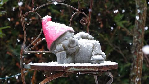 "Der Winter ist zurück - doch der kleine Zwerg bleibt ganz entspannt." Das Foto hat uns hessenschau.de-Nutzer Günther Appich aus Gründau-Rothenbergen geschickt.