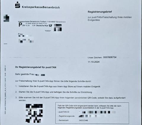 Gefälschter Sparkassen-Brief mit QR-Code