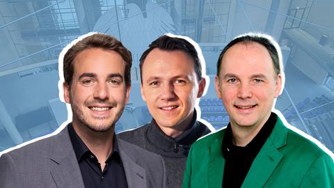 Drei Hessische Abgeordnete: Felix Döring (SPD), Pascal Reddig (CDU) und Wolfgang Strengmann-Kuhn (Grüne) 