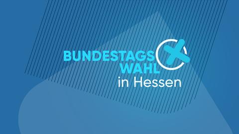 Blaue Farbfläche mit einem Wahlkreuz mit dem Text "Bundestagswahl in Hessen".