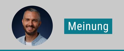 Portrait von Heiko Schneider in einem Kreis, daneben steht "Meinung"