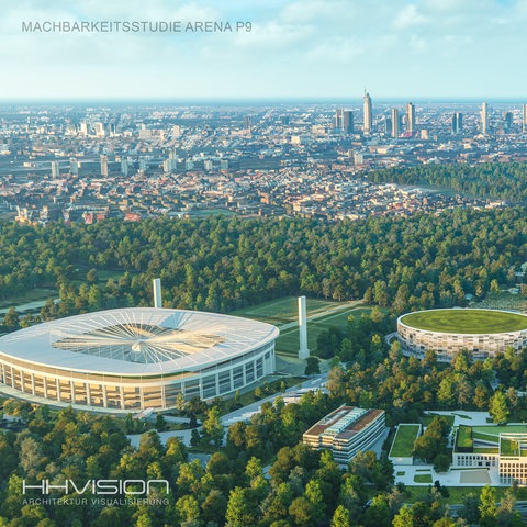 Eine Visualisierung der Multifunktionshalle am Waldstadion