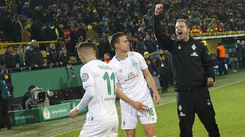 Flroian Kohfeldt nach dem Sieg des SV Werder in Dortmund. 