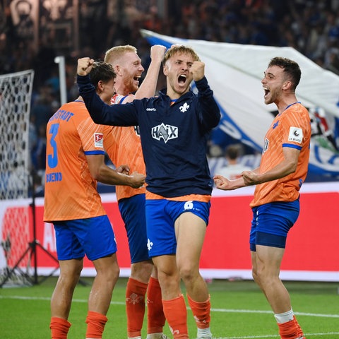 Großer Jubel bei den Lilien nach Abpfiff auf Schalke