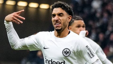 Omar Marmoush von Eintracht Frankfurt jubelt