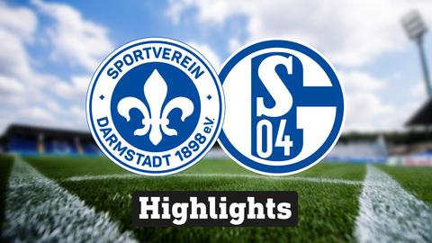 Fotocollage: zwei Vereinslogos nebeneinander: links Darmstadt 1898, rechts Schalke 04. Im Hintergrund unscharf ein Symbolbild des Darmstädter Fußballstadions.