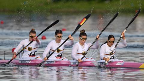 Das deutsche Team im Kaja-Vierer Frauen: (vr) Paulina Paszek, Jule Hake, Pauline Jagsch und Sarah Brüssler