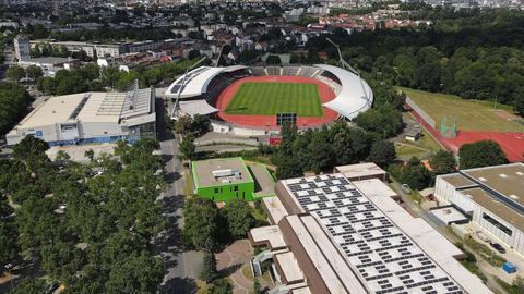 Das Auestadion in Kassel aus der Vogelperspektive