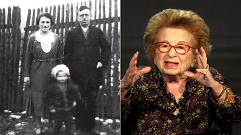 Kombo; altes Familienfoto s/w mit Ruth Westheimer als kleines Mädchen und ein aktuelles Foto