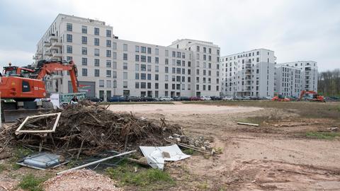 Ein Neubau-Häuserblock auf dem Frankfurter Rebstockareal