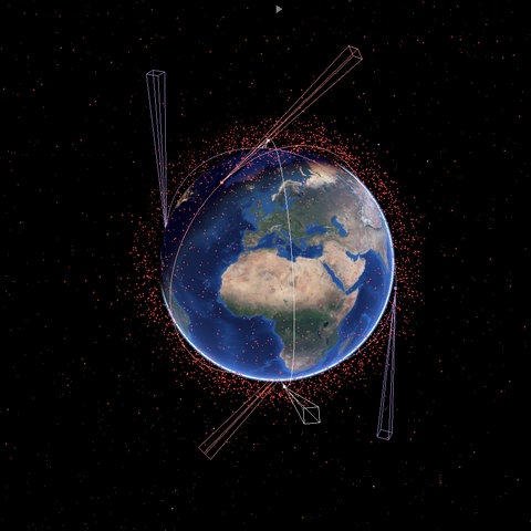Grafische Darstellung der geplanten Kamera-Konstellation im All